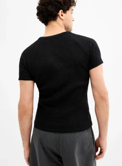 Ribbed jersey slit-neck T-shirt