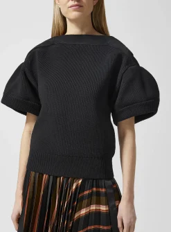 Ribbed puff-sleeve sweater