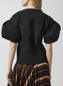 Ribbed puff-sleeve sweater