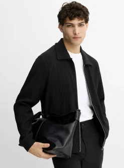 Rib-jersey polo-collar cardigan