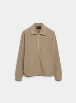 Rib-jersey polo-collar cardigan