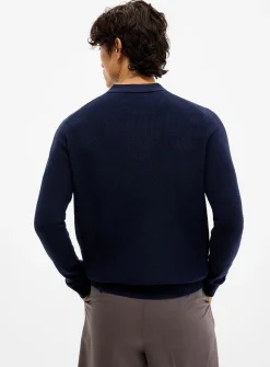 Rib-knit Johnny-collar sweater