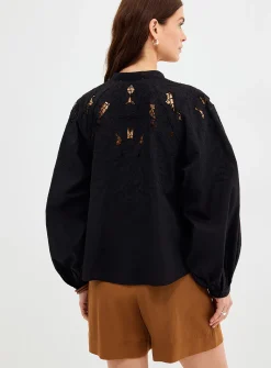 Richelieu embroidery stand-collar blouse
