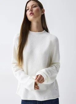 Rolled hem bouclé knit sweater