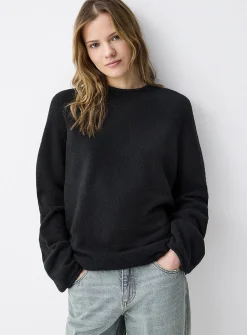 Rolled hem bouclé knit sweater