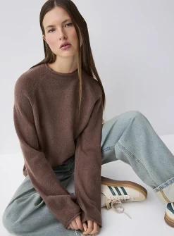 Rolled hem bouclé knit sweater