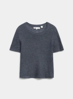 Rolled trim fine-knit sweater
