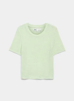 Rolled trim fine-knit sweater