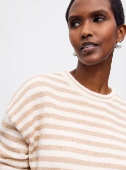 Rolled trim striped sweater