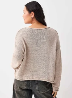 Rolled-trim boat-neck sweater
