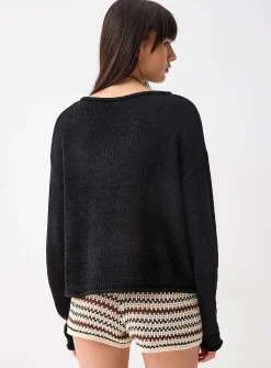 Rolled-trim boat-neck sweater
