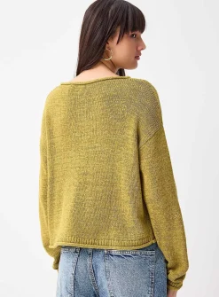 Rolled-trim boat-neck sweater