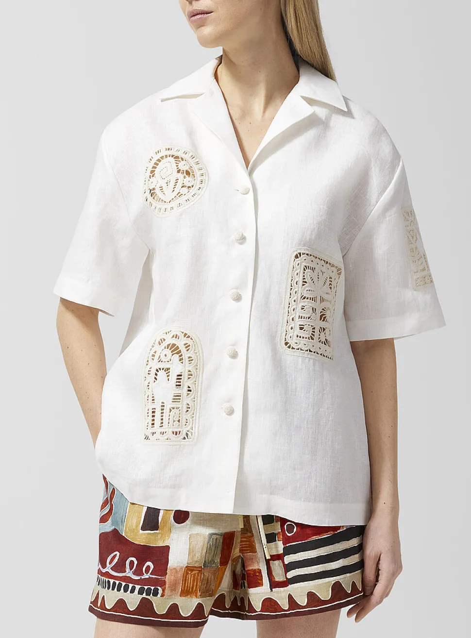 Rosemary openwork embroidery pure linen shirt