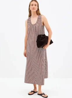 Ruched collar striped poplin dress