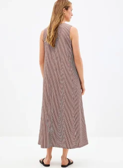 Ruched collar striped poplin dress
