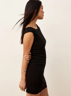 Ruched waist boat-neck minidress