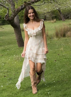 Ruffled asymmetric-hem dress