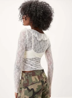 Ruffled lace tie-front cardigan