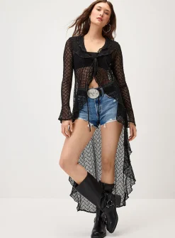 Ruffled long cardigan