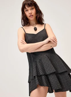 Ruffled mini-check dress