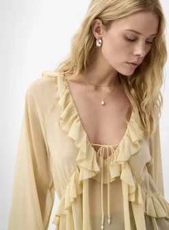 Ruffled sheer chiffon blouse