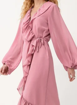 Ruffled sheer chiffon wraparound dress