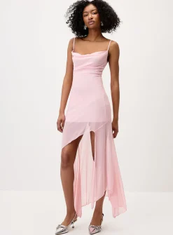 Ruffled slit mesh dress