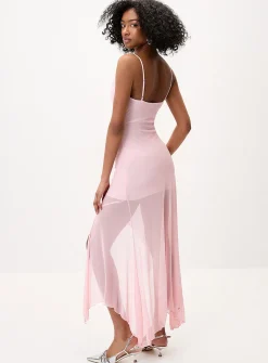 Ruffled slit mesh dress