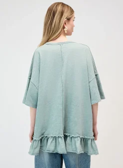 Ruffled slub oversized T-shirt