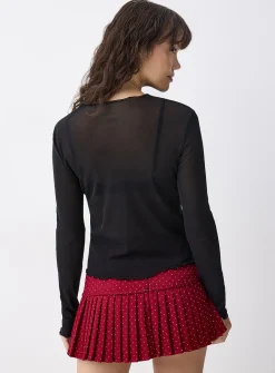Ruffled trim mesh T-shirt