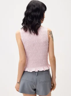 Ruffled trim smocked cami