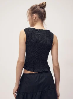 Ruffled trim smocked cami
