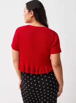 Ruffled-trim tie-front cropped cardigan