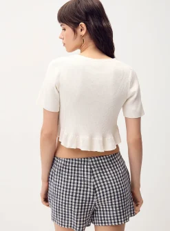 Ruffled-trim tie-front cropped cardigan