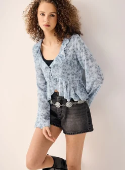 Ruffles sheer chiffon blouse