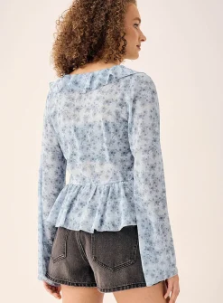 Ruffles sheer chiffon blouse