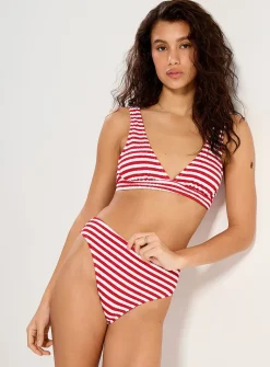 Ruffle-textured striped triangle bralette