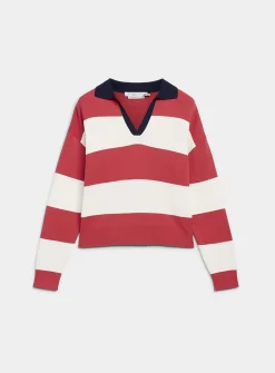 Rugby stripes Johnny-collar sweater
