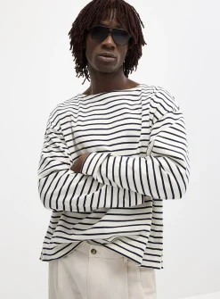 Sailor-striped boatneck T-shirt