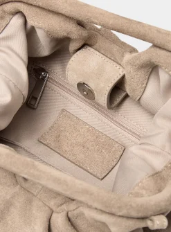 Sand-beige pleated suede evening bag