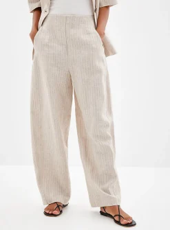 Sand-coloured pinstripe linen pant