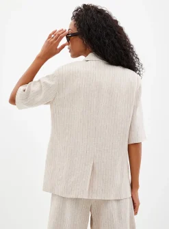 Sand-coloured pinstripe linen blazer