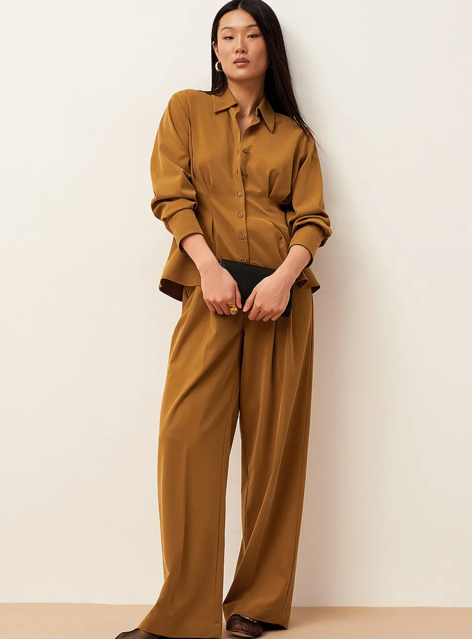 Sash-belt pleated wide-leg pant