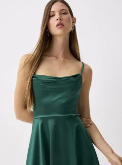 Satin draped collar dress