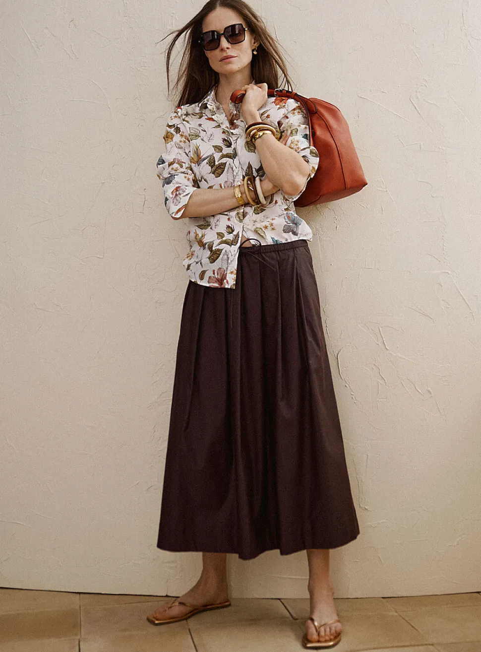 Satiny drawcord-waist skirt