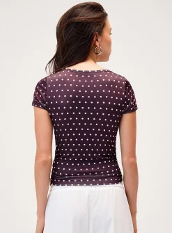 Satiny lace polkadot T-shirt