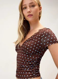 Satiny lace polkadot T-shirt