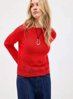 Scalloped openwork bell-sleeve sweater