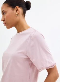 Scalloped puff sleeves relaxed T-shirt