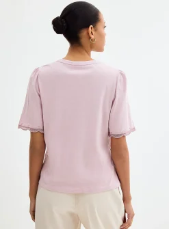 Scalloped puff sleeves relaxed T-shirt